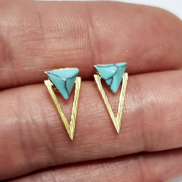 NEW Turquoise Sterling Silver Trillion Earrings - Picture 3 of 9